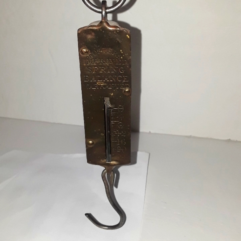 c ANTIQUE FOSTERS IMPROVED SPRING BALANCE WARRANTED BRASS 24 LB SCALE